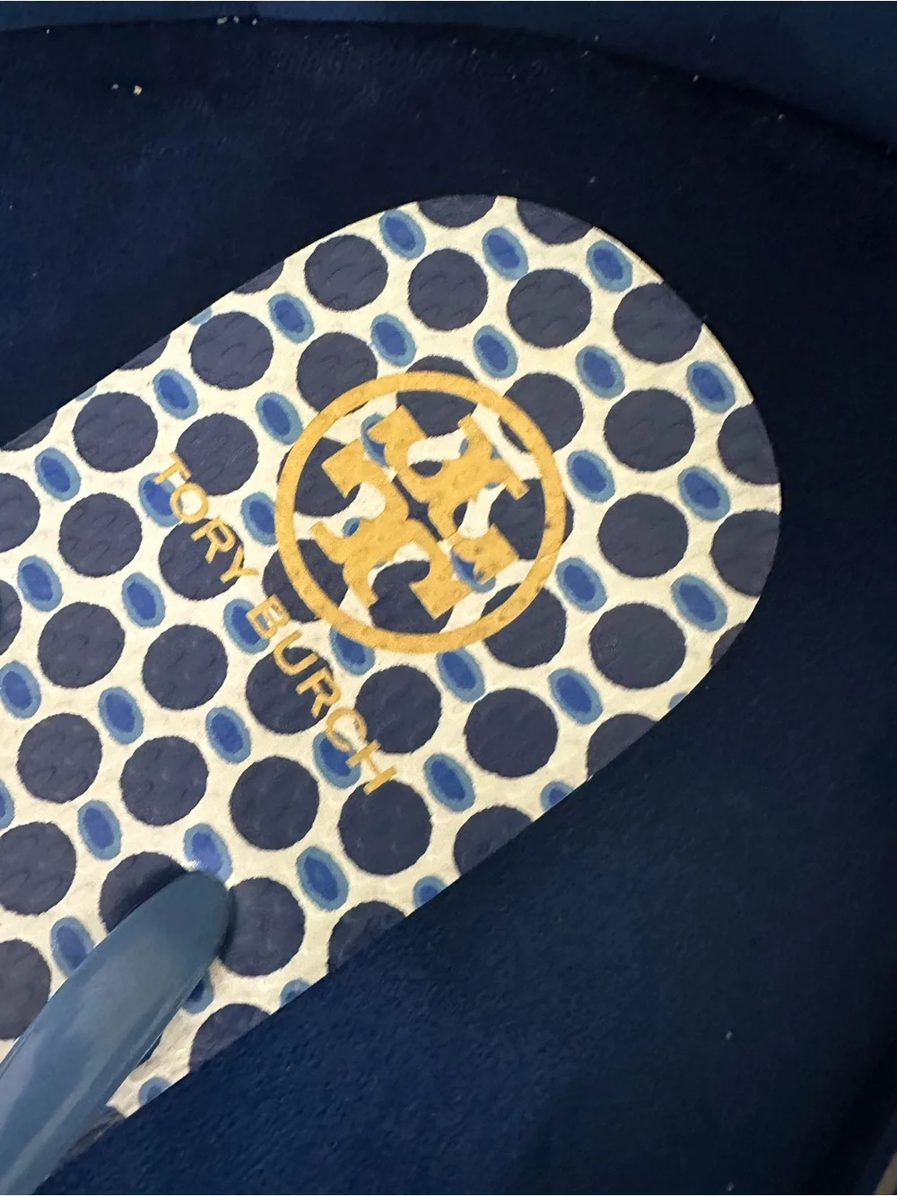 Tory Burch Blue Polka Dot Logo Flip Flops Thong Sandals Women’s Size 9